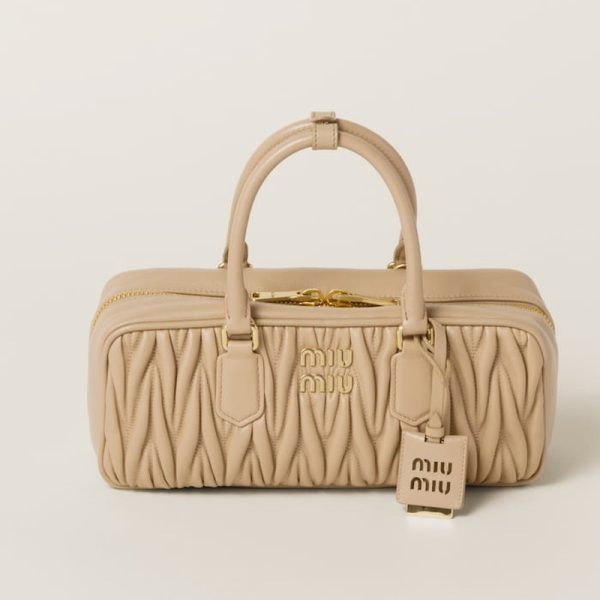 miu 0615 1 Miu Miu Arcadi Matelasse Leather Bag Sand Beige