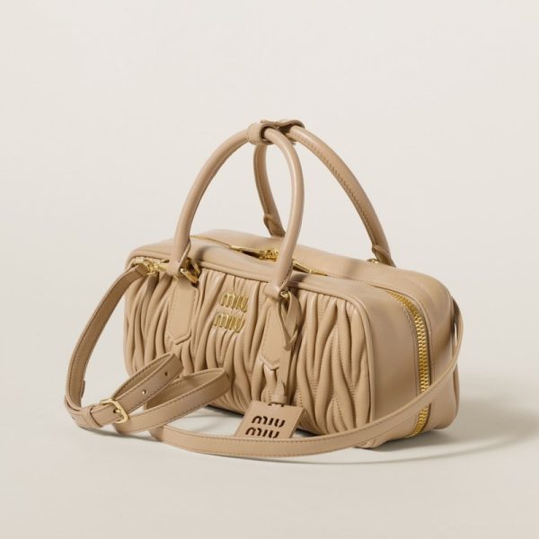 miu 0615 2 Miu Miu Arcadi Matelasse Leather Bag Sand Beige