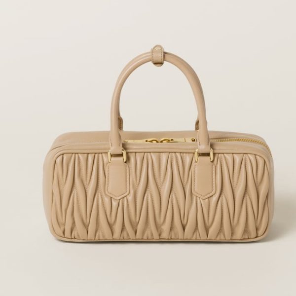 miu 0615 3 Miu Miu Arcadi Matelasse Leather Bag Sand Beige