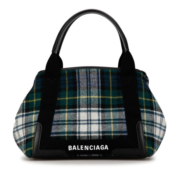 mv1k8f94ioyzcm2p 1 Balenciaga Check Navy Cabas S Tote Bag Black Multicolor Wool