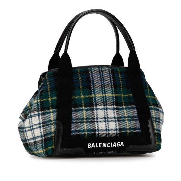 mv1k8f94ioyzcm2p 2 Balenciaga Check Navy Cabas S Tote Bag Black Multicolor Wool