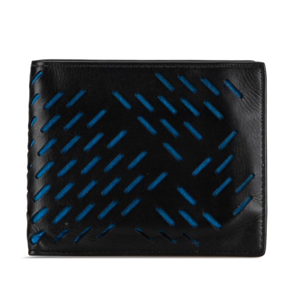 mzu1a0jiwpruv6kh 1 Bottega Veneta Punching Bifold Wallet Black Blue Leather