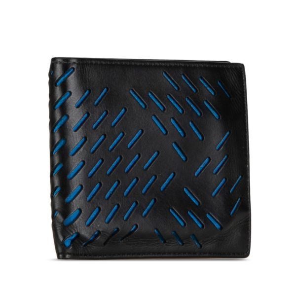 mzu1a0jiwpruv6kh 2 Bottega Veneta Punching Bifold Wallet Black Blue Leather