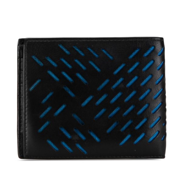 mzu1a0jiwpruv6kh 3 Bottega Veneta Punching Bifold Wallet Black Blue Leather