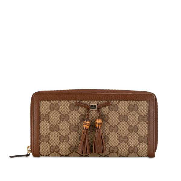 nrk58cftbs9mz0ux 1 Gucci GG Canvas Bamboo Tassel Round Long Wallet Brown