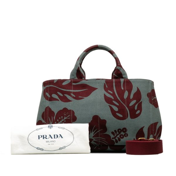 nsaw4kcgf3mseoko 11 PRADA Triangle Logo Plate Hibiscus Canapa M Handbag Shoulder Bag 2WAY Gray Wine Red Canvas