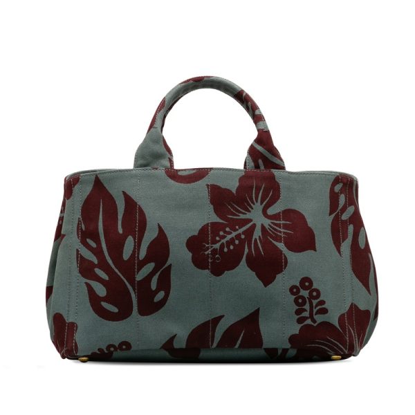 nsaw4kcgf3mseoko 3 PRADA Triangle Logo Plate Hibiscus Canapa M Handbag Shoulder Bag 2WAY Gray Wine Red Canvas