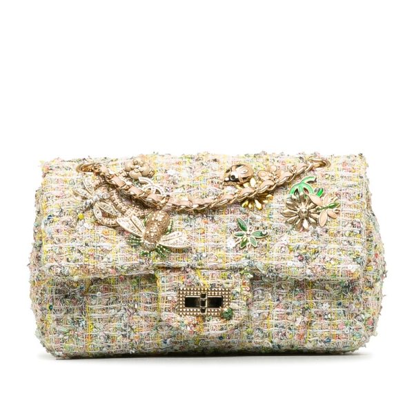 nyp8sudgbhqfetgz 1 CHANEL Cocomark 255 Insect Decoration Chain Shoulder Bag Multicolor Tweed Sequins