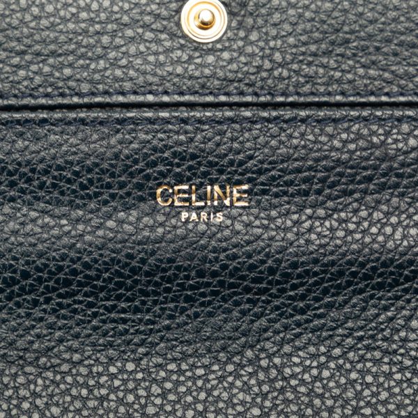 o0keba5w4b63v6cd 8 Celine Circle Logo Long Wallet Black Leather