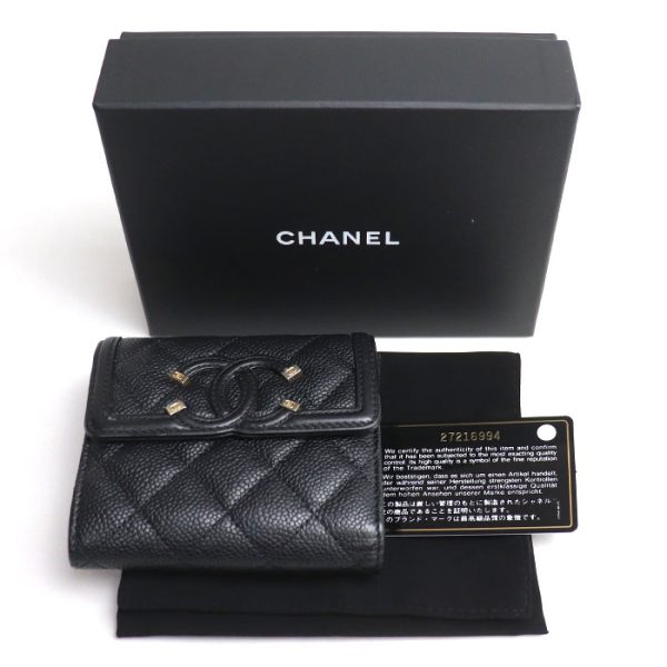 o23 0927 6 937 CHANEL Matelasse CC Filigree Trifold Wallet Black