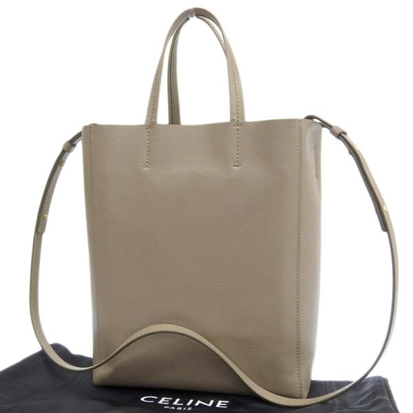 ob1787 2 Celine Vertical Cabas Small 2WAY Tote Leather Greige