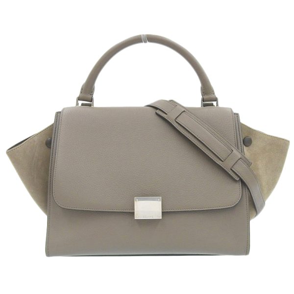 ob1909 1 Celine Trapeze Leather Handbag Greige