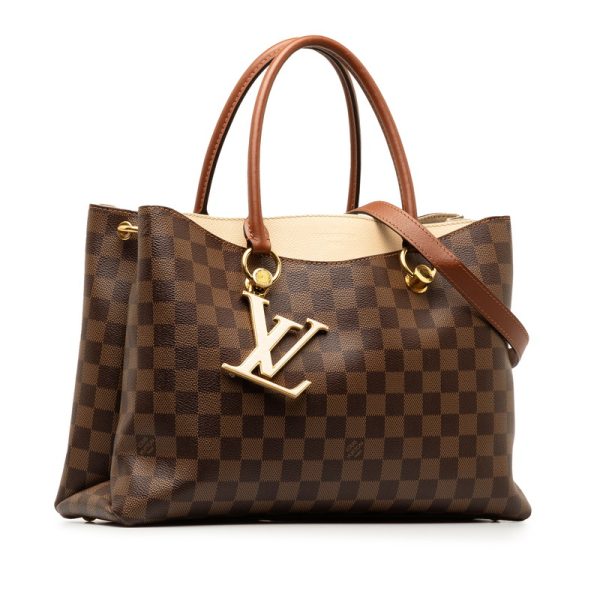 oecvll714ym5wky8 2 Louis Vuitton Damier LV Riverside Tote Bag Shoulder Bag 2WAY N40135 Brown PVC Leather