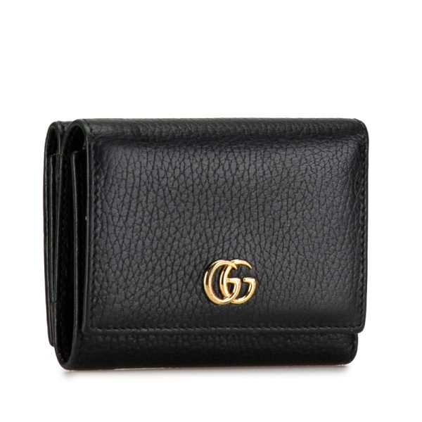 ofezyn5uucpfrzub 2 Gucci GG Marmont Double G Trifold Wallet Compact Wallet Black Leather