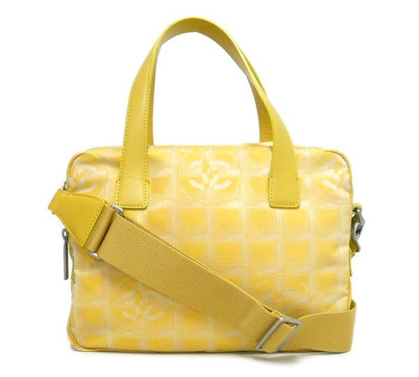 on2917 1 Chanel New Travel Line 2way Handbag Yellow Silver