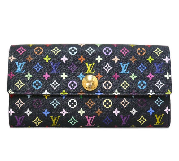 on3890 1 Louis Vuitton Monogram Multicolor Portefeuille Sarah Long Wallet Canvas Black Purple