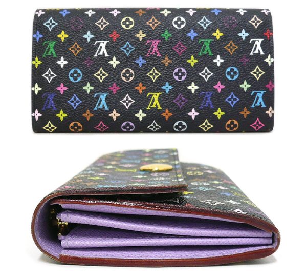 on3890 2 Louis Vuitton Monogram Multicolor Portefeuille Sarah Long Wallet Canvas Black Purple