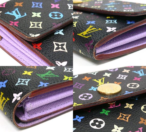 on3890 3 Louis Vuitton Monogram Multicolor Portefeuille Sarah Long Wallet Canvas Black Purple