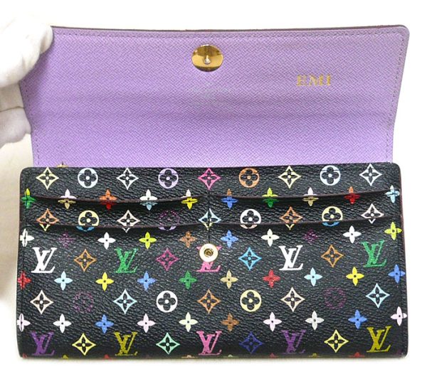 on3890 4 Louis Vuitton Monogram Multicolor Portefeuille Sarah Long Wallet Canvas Black Purple