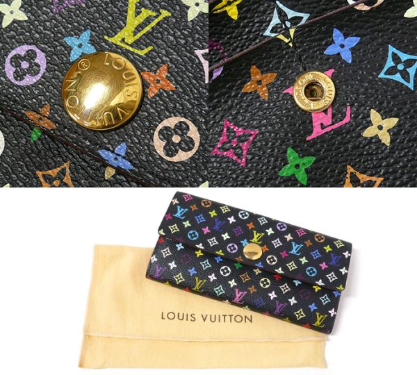 on3890 7 Louis Vuitton Monogram Multicolor Portefeuille Sarah Long Wallet Canvas Black Purple