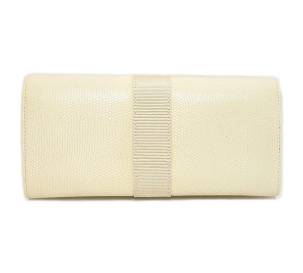 on4556 2 Salvatore Ferragamo Vara Bifold Long Wallet Lizard Embossed Ivory Gold