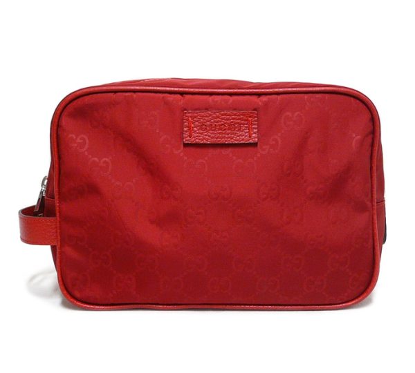 on5344 1 Gucci GG Nylon Leather Bag Clutch Bag Red