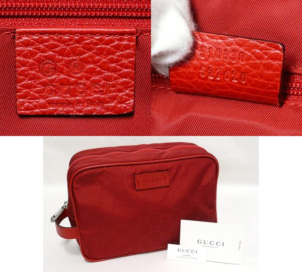 on5344 6 Gucci GG Nylon Leather Bag Clutch Bag Red