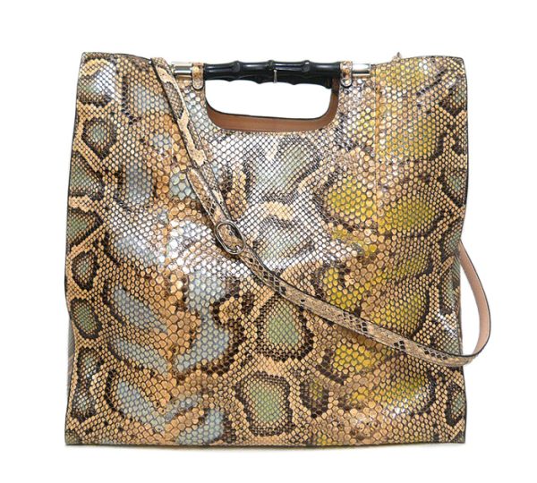 on5397 1 Gucci Bamboo Daily Python 2Way Tote Bag Beige Blue Green Yellow