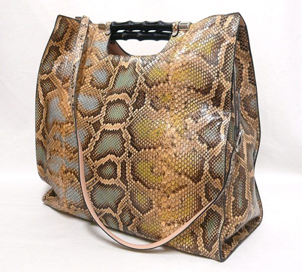 on5397 2 Gucci Bamboo Daily Python 2Way Tote Bag Beige Blue Green Yellow