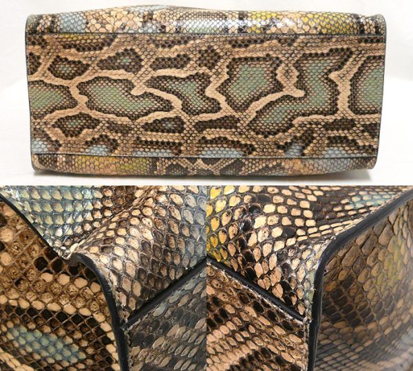 on5397 3 Gucci Bamboo Daily Python 2Way Tote Bag Beige Blue Green Yellow