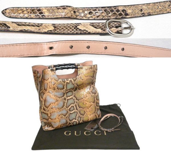 on5397 7 Gucci Bamboo Daily Python 2Way Tote Bag Beige Blue Green Yellow