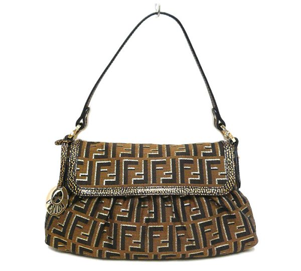 on5758 1 Fendi Zucca Pattern Chef Bag One Shoulder Bag Brown Gold