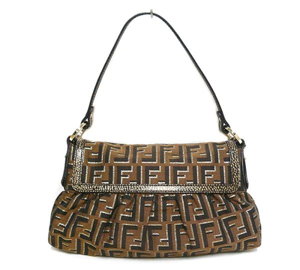 on5758 2 Fendi Zucca Pattern Chef Bag One Shoulder Bag Brown Gold