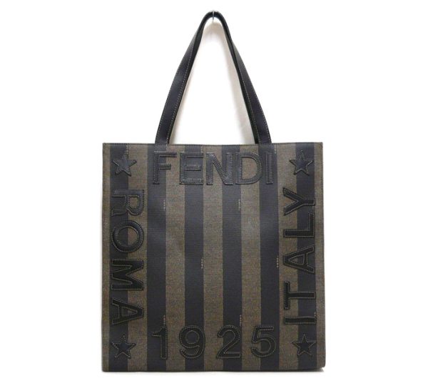 on5773 1 Fendi Pecan Pattern Logo Tote Bag Black Khaki