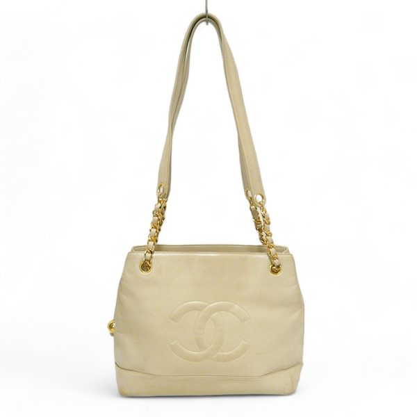 on5940 1 Chanel Lambskin Chain Tote Bag Ivory Gold