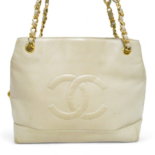 on5940 2 Chanel Lambskin Chain Tote Bag Ivory Gold