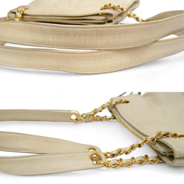 on5940 6 Chanel Lambskin Chain Tote Bag Ivory Gold