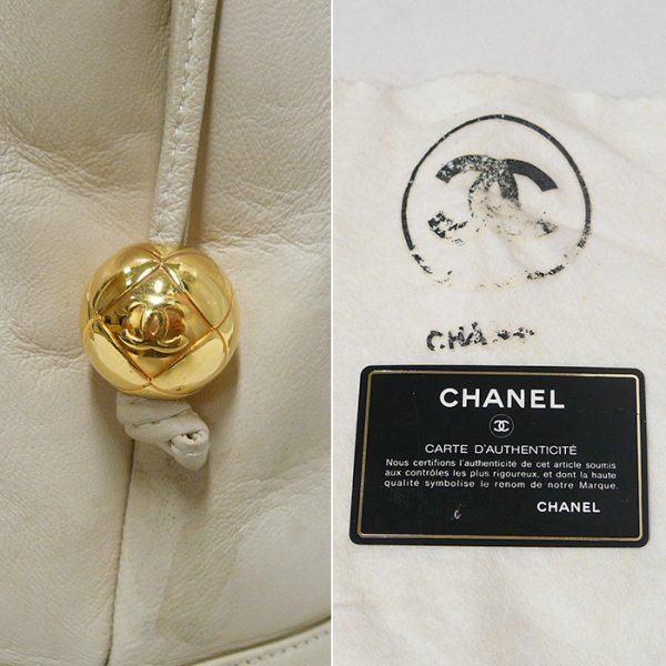 on5940 8 Chanel Lambskin Chain Tote Bag Ivory Gold