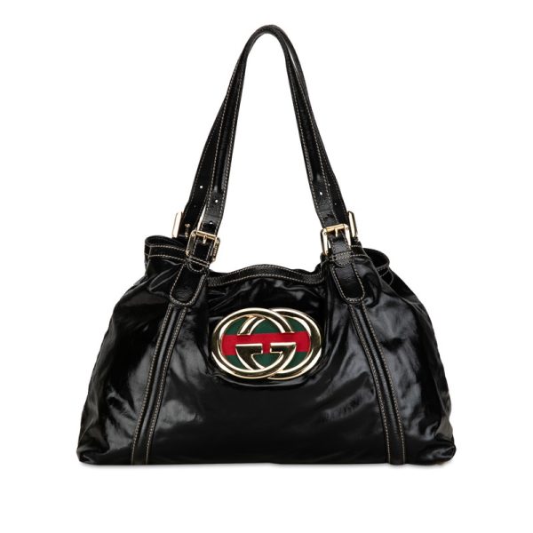 ozttiwu8ejb0yref 1 Gucci Newbrid GG Sherry Line Tote Bag Black Patent Leather