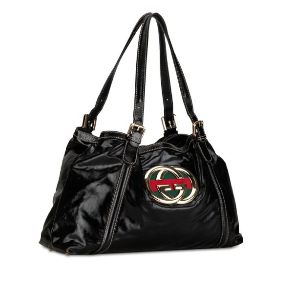 ozttiwu8ejb0yref 2 Gucci Newbrid GG Sherry Line Tote Bag Black Patent Leather