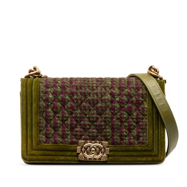 p6cc7u7le4yhffje 1 Chanel Matelasse Boy Coco Mark Chain Bag Green Tweed