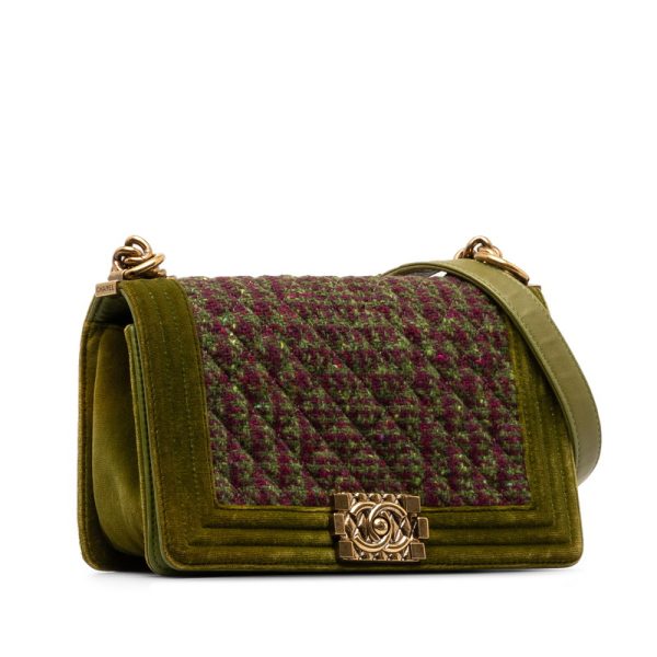 p6cc7u7le4yhffje 2 Chanel Matelasse Boy Coco Mark Chain Bag Green Tweed