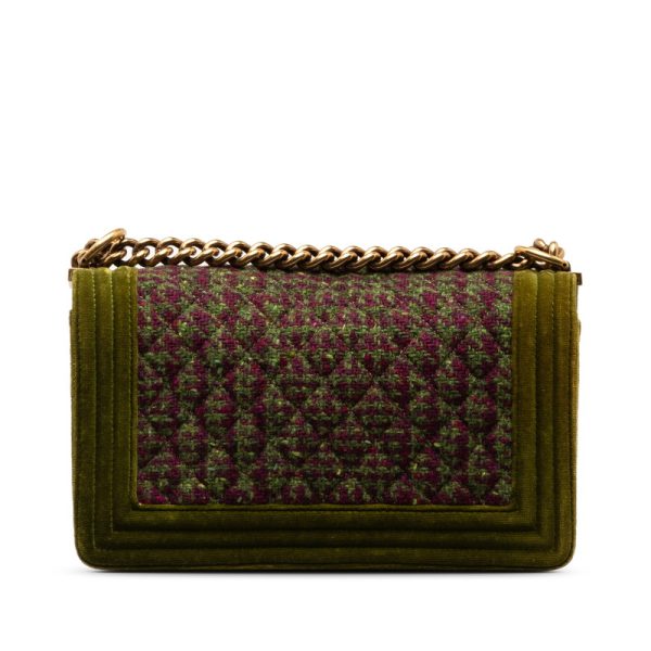 p6cc7u7le4yhffje 3 Chanel Matelasse Boy Coco Mark Chain Bag Green Tweed