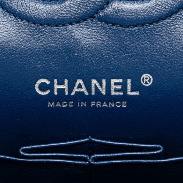 pjwneiacjbl42dta 6 CHANEL Cocomark V Stitch Double Flap Chain Shoulder Bag Blue Leather