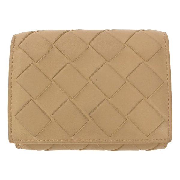 pl04fucbwtx5 1 Bottega Veneta Intrecciato Trifold Compact Wallet Beige