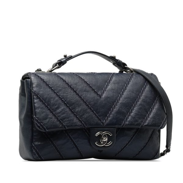 pz0yjzl1bdzzgm07 2 CHANEL Cocomark V stitch handbag shoulder bag 2WAY blue silver leather