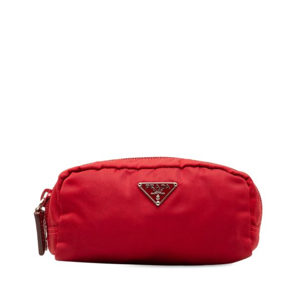 q4stwounwerc40o3 1 Prada Triangle Logo Plate Pouch MV175 Red Nylon Leather