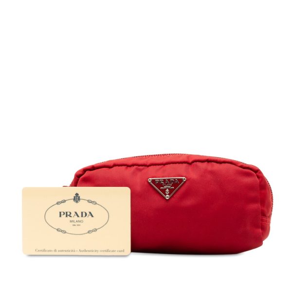 q4stwounwerc40o3 10 Prada Triangle Logo Plate Pouch MV175 Red Nylon Leather