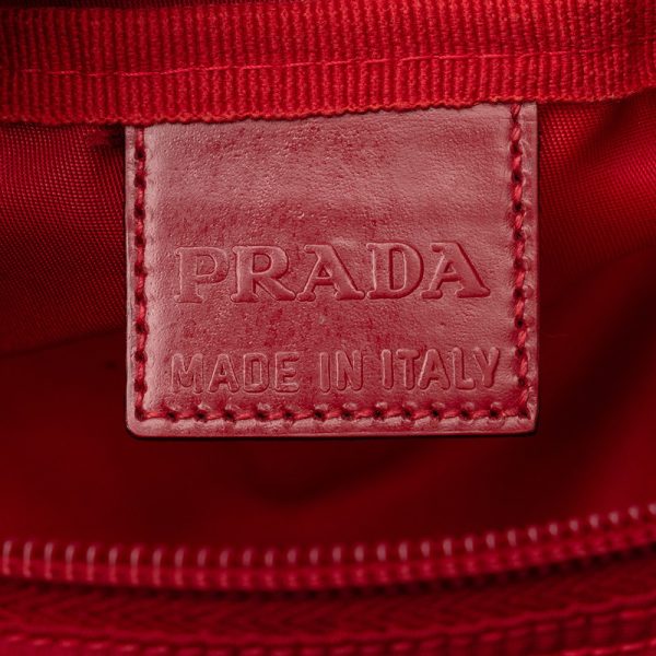 q4stwounwerc40o3 6 Prada Triangle Logo Plate Pouch MV175 Red Nylon Leather