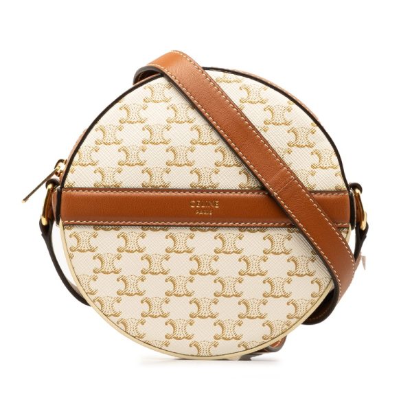 qbw5sfqbjx3dfp0o 1 Celine Triomphe Round Purse Shoulder Bag Tan White Leather